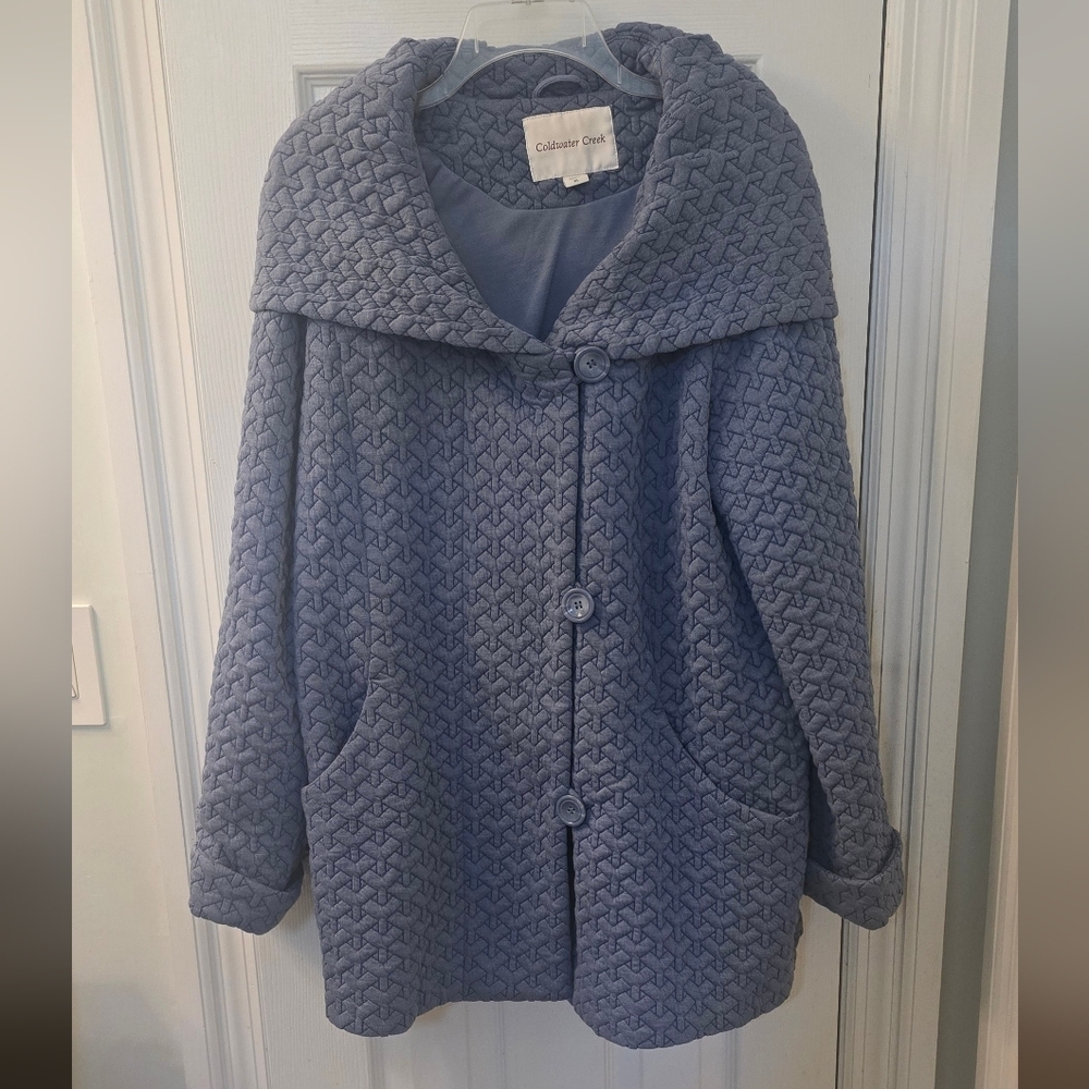Coldwater Creek Blue Coat w/Shawl Collar/Hood, Front Pockets, Size XL, (1202)